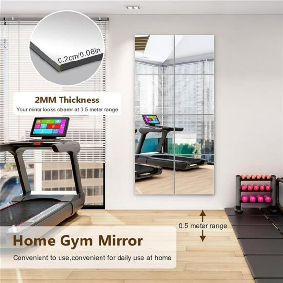 Acrylic Mirror Tiles Full Length Shatterproof Wall Mirrors for Bedroom Gym Door - Picture 5 of 8